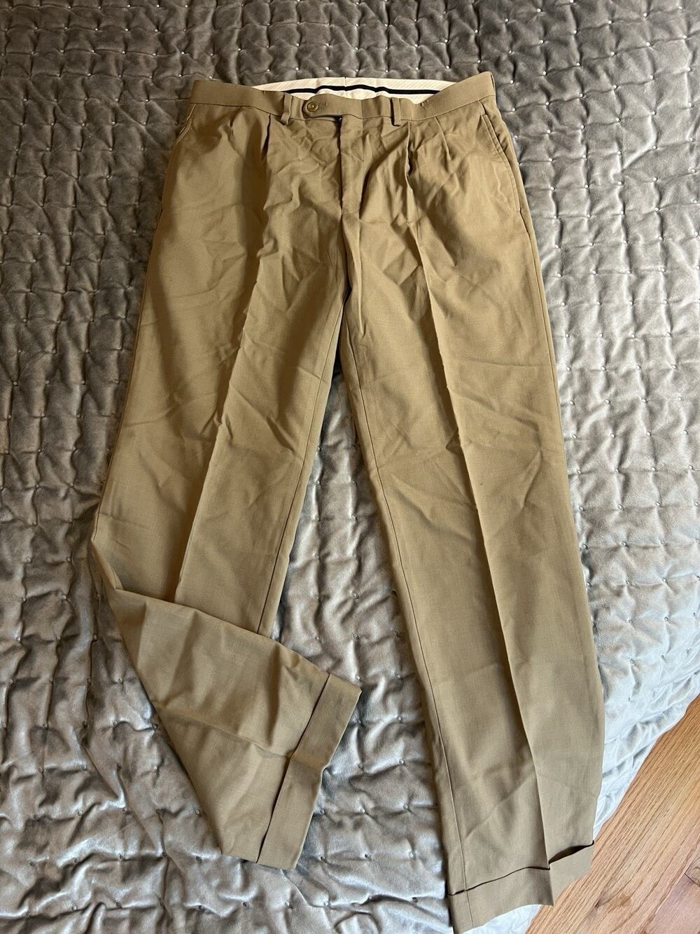 Ralph Lauren Wool Khaki Trousers Classic Cuffed Dress Pants Ivy Style